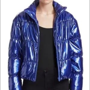Scripted Puffer Jacket Metallic Blue